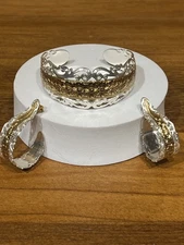 Vtg Montana Silversmith Laced Silver & Gold Plated Cuff Bracelet & Earring Set 