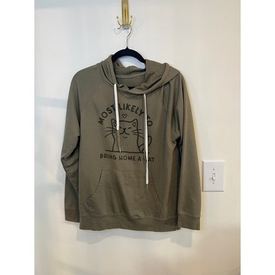 Cat Rescue Graphic Hoodie Olive Green I Lightweight Pullover Sweatshirt Small