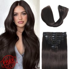 Remy Human Hair Clip Ins 24" 120g Dark Brown - Seamless Balayage