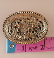 El Arturo Crumrine Small Bronze Belt Buckle with Ornate Flower About 2"x1.5"
