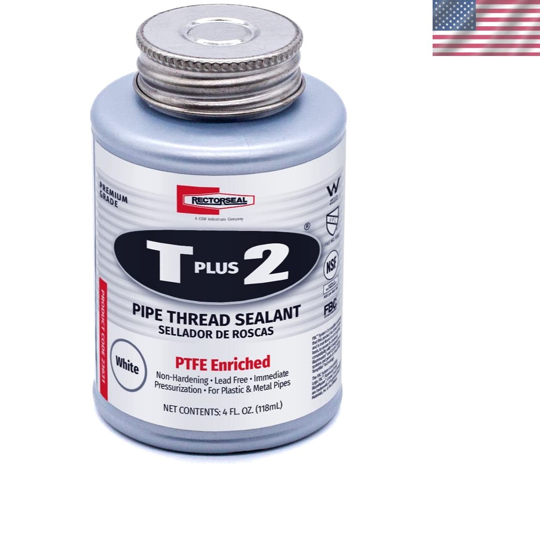T Plus 2 Pipe Thread Sealant, 1/4 Pint, Non-Hardening PTFE for Secure Sealing