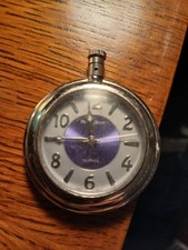 BodyGear 36-156 Japan Silver/Blue Inlay Keychain Pocket Watch, New Battery-Works