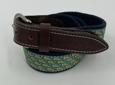 Vineyard Vines Green  Navy Blue Football Whale Logo Canvas Club Belt Size 30