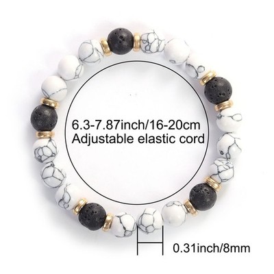 Natural White Turquoise Lava Rock Bracelet Handmade Beaded Unisex Energy Jewelry