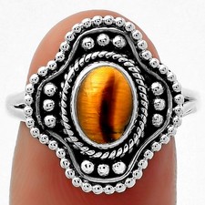 Natural Tiger Eye - Africa 925 Sterling Silver Ring s.8 Jewelry R-1529