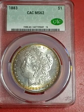 1883-P MORGAN SILVER DOLLAR. CAC  MS 62 GOLD TONED BETTER DATE COLLECTORS CHOICE