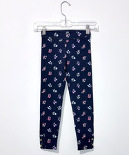 Janie and Jack Girls Pants 6 Cotton Navy Floral Side Slits Elastic Waist Buttons