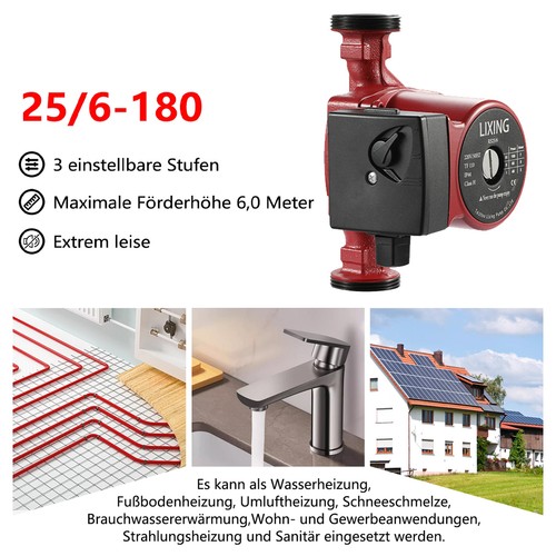 Hocheffizienzpumpe 25/60-180 3 stufige Umwälzpumpe Heizungspumpe Verschraubungen - Bild 4 von 11