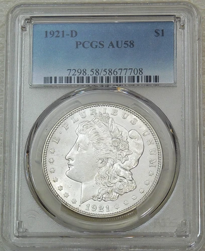 1921-D Morgan Silver Dollar PCGS AU58 Frosty White Just Graded New Holder #K419C