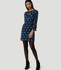 Ann Taylor Dress Size Small Loft Shirt Blue Floral Print Long Sleeve Tie-Waist