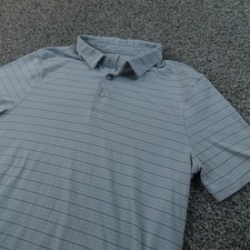 Lululemon Polo Shirt Mens S Gray Striped Evolution Short Sleeve Performance Golf
