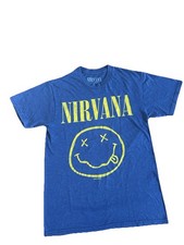 Nirvana Graphic T-Shirt Tie Dye Smiley Face Band Tee Women's Small PAINT MARKS 