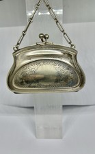 Antique Larger EPNS Silver Chatelaine Purse Empty Cartouche Floral Design