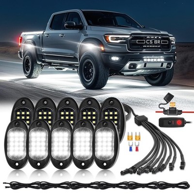 10 Pods Pure White LED Rock Lights with Power Swith Wiring Harness, 6000K Sup...