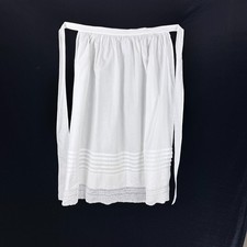 True Victorian White Long Apron Cotton Tucks Crocheted Lace Excellent Condition