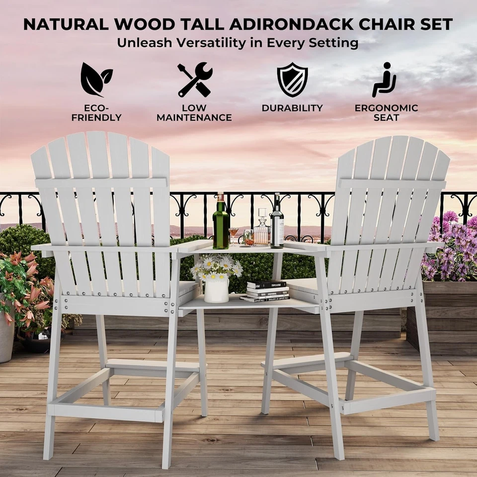 2-Pcs Adirondack Bar Chairs for Deck & Patio – Solid Fir Wood, Durable Chair Set - Image 4 of 4