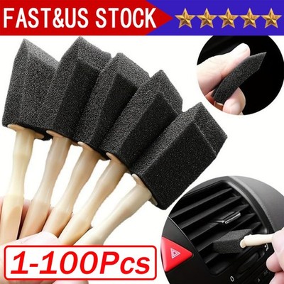 1-100 Pack - 2'' Foam Sponge Paint Brush Set Wood Handle Craft Touch Up Stain
