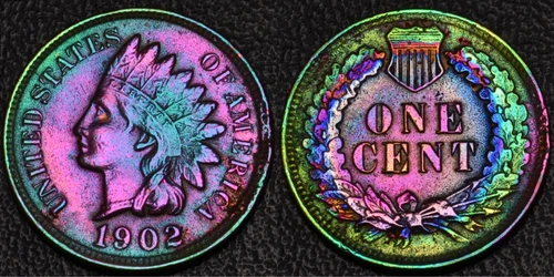 1902 Indian Head One 1 Cent BULLSEYE Rainbow Toning (56-68)