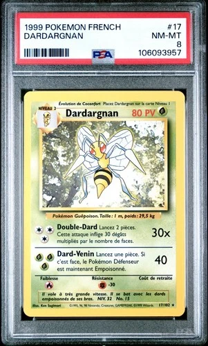 1999 Pokemon French Base Set Dardargnan Beedrill #17 PSA 8 NM-MT