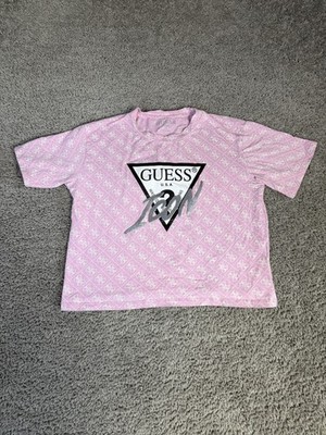 GUESS Shirt Girls 12 Pink Short Sleeve Crew Neck Logo Graphic Tagless Relaxed