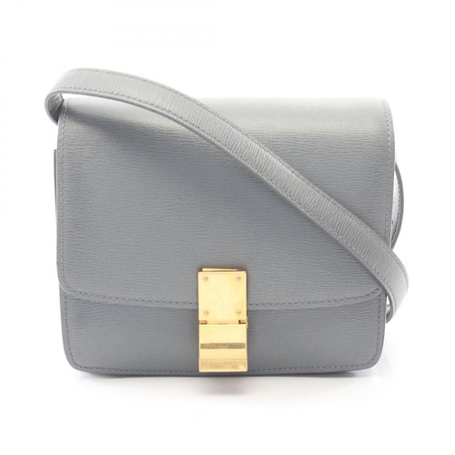CELINE Classic box Crossbody Shoulder Bag leather Gray Used Women GHW
