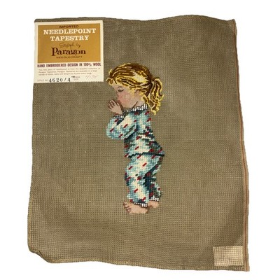Vintage Paragon Needlepoint Tapestry Preworked Praying Girl Bedtime Prayer NEW
