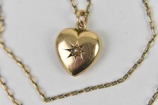 9 Carat Gold Heart Locket Necklace Pearl Pendant Vintage Jewellery Chain
