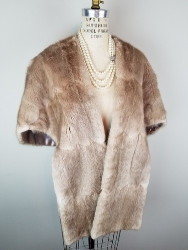 Vintage Silver Taupe Mink Stole Fur w/ Cross Feature * Bridal Mink Cape Capelet - Picture 2 of 12