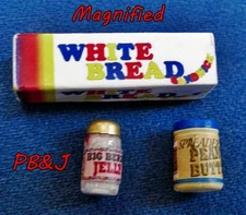 DOLLHOUSE MINIATURE PEANUT BUTTER & JELLY w/ LOAF OF BREAD by FARROW INDUSTRY