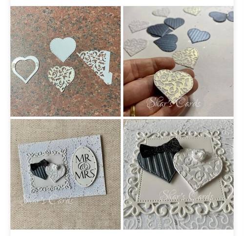 WEDDING Congratulations Card, Mr and Mrs, Tuxedo and Lace hearts, Handmade - Picture 8 of 9
