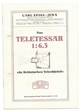 Prospekt Carl Zeiss Jena Teletessar 1:6,3 Teleobjekiv 1922 !