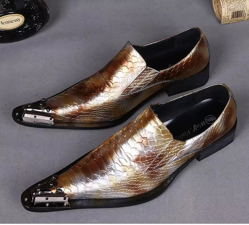 New Chic Men Leather Loafers Gold Alligator Print Steel Toe Dress Shoes Sz  38-46 | Ebay