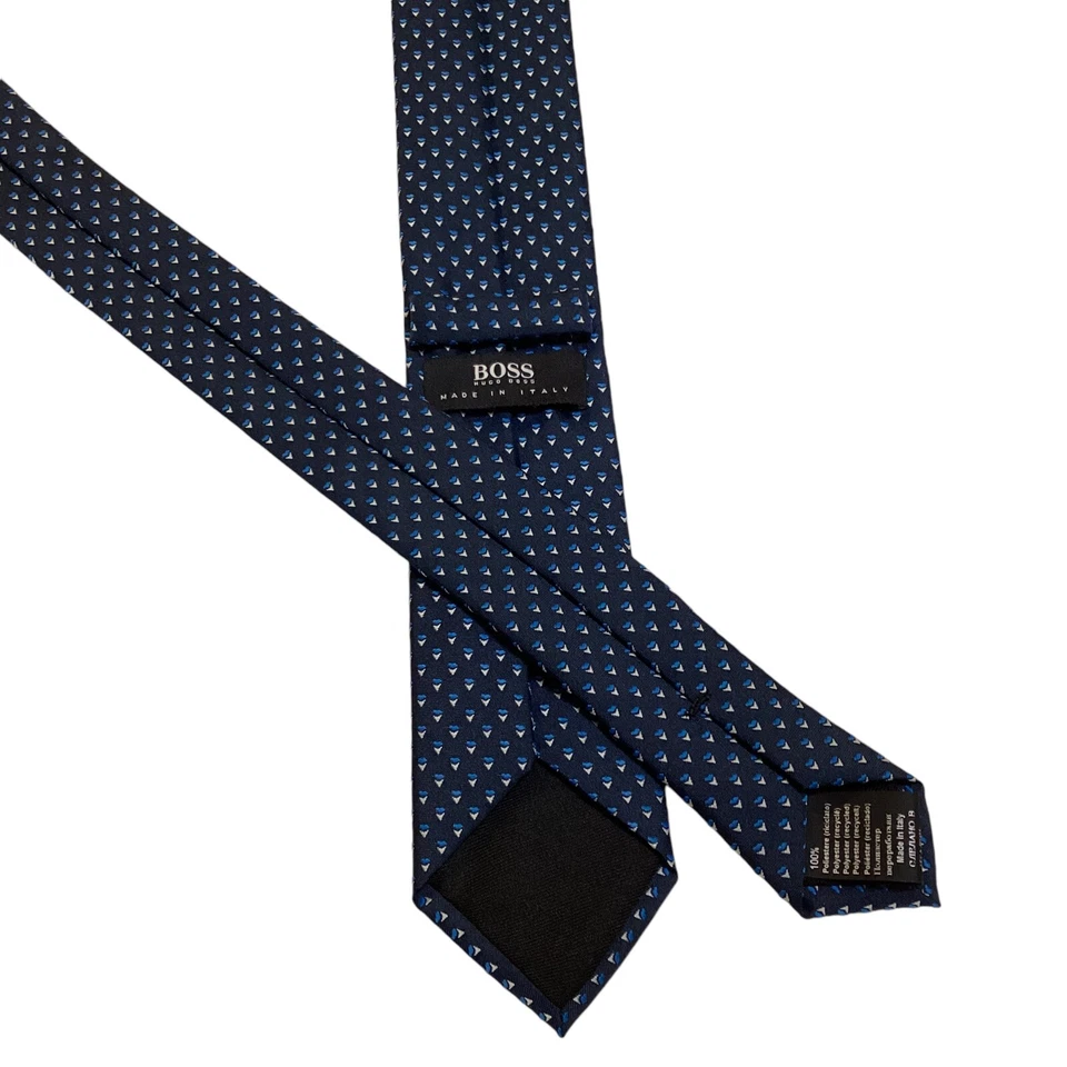 Corbata ajustada de poliéster Hugo Boss ITALIA diseñador geométrico azul/blanco PERFECTA Foto 3 de 3