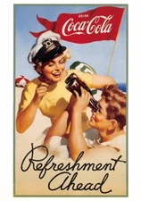 Couple on Beach Coca Cola Continental Size Postcard 4 1/2" by 6 1/4"
