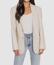 $645 Lamarque Womens Ivory Felina Oversized Boyfriend Leather Blazer Jacket Sz L