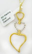 GENUINE DIAMOND HEARTS PENDANT NECKLACE .925 STERLING SILVER NWT Free Shipping