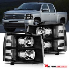 Black Housing Headlights Lh Rh For 2007-2013 Chevy Silverado 1500 2500hd