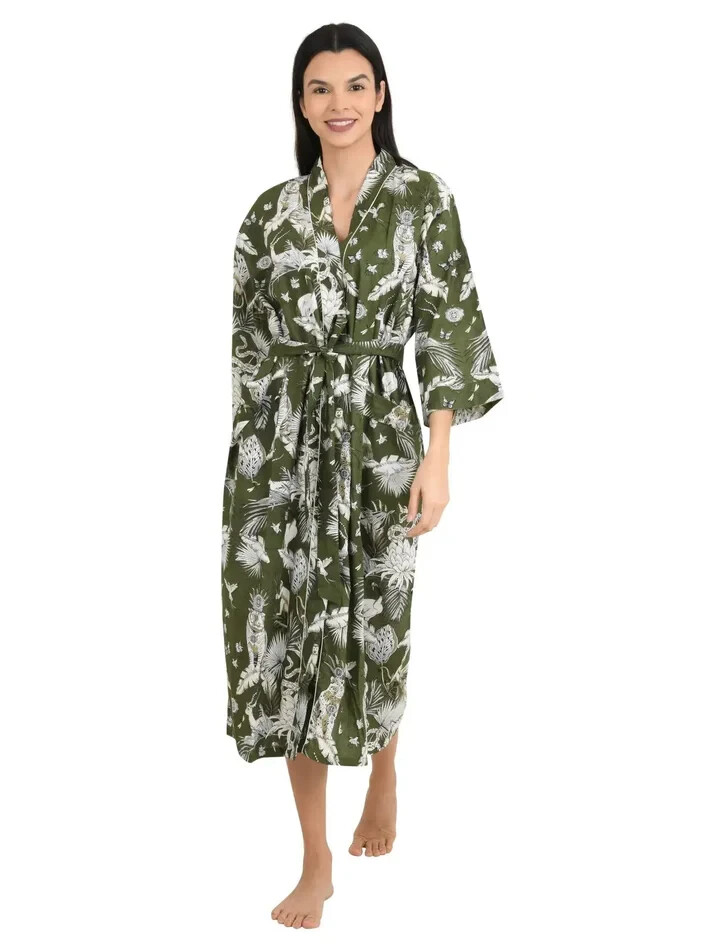 1 PC Indian Floral Print 100% cotton robe gown Hippie women maxi kimono dresses
