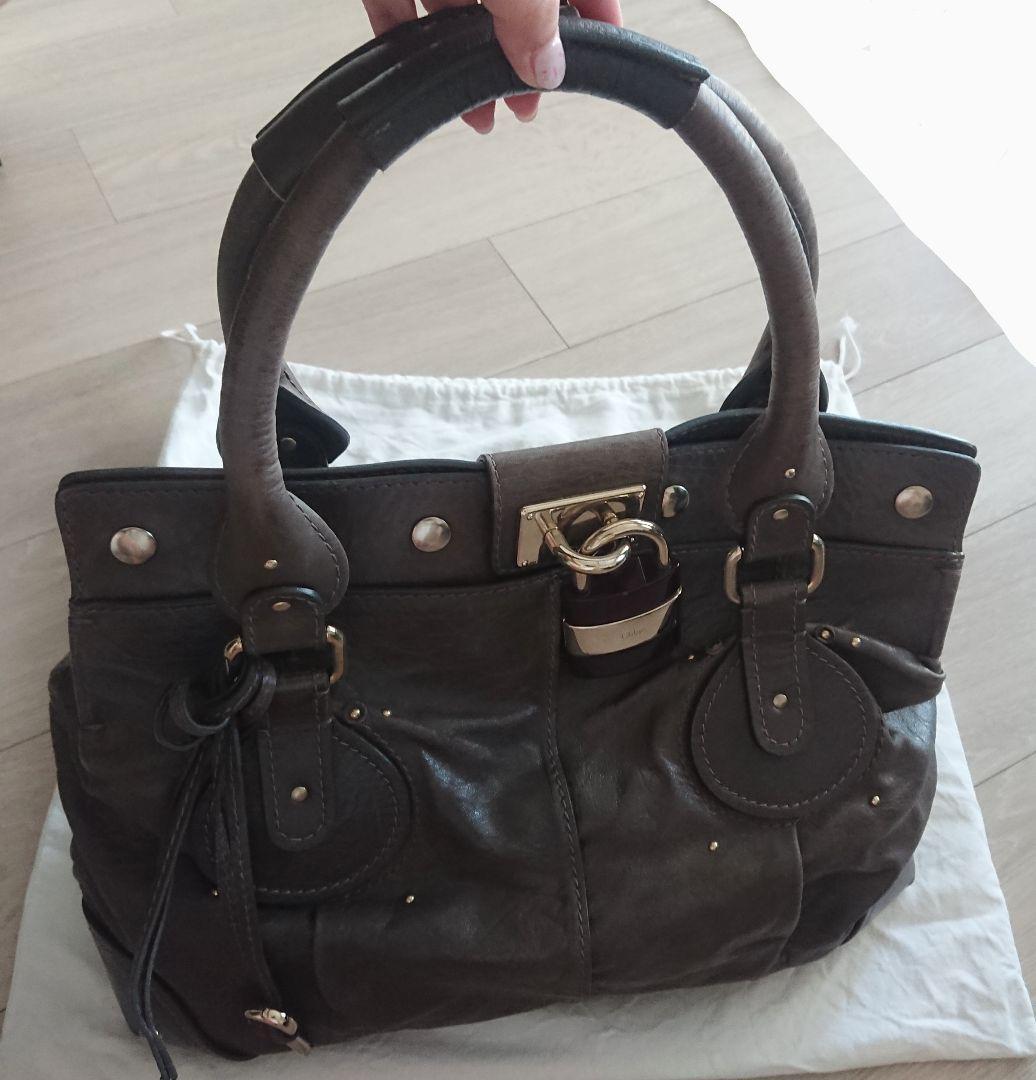Chloe Large Paddington Boston Bag Dark Brown Purple Accent