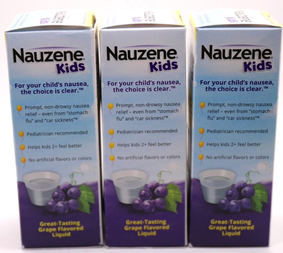 3X Nauzene Kids Nausea & Upset Stomach Relief Liquid Grape 4oz Exp 12/