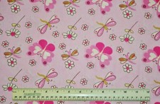 1/4 yard 100% cotton fabric David Textiles Pink Butterflies Fireflies Flowers
