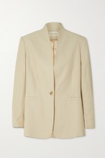 Loulou Studio $405 Ruden Cream Beige Oversized Woven Linen Jacket Blazer L