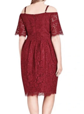 CITY CHIC Lace Whisper Plus Size Dress Red Rose M/18W NWT $159