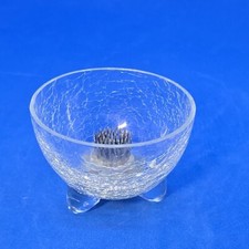 Spiked Flower Frog Arranger In Small Crackle Glass Bowl Dish W/3 Footed EUC Vntg