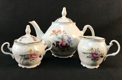 3 Piece Vintage Thun Bernadotte Porcelain ''Sonata'' Tea Pot Creamer Sugar Bowl