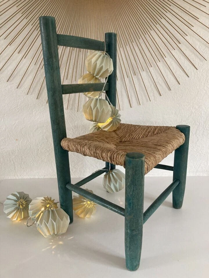 3 ⚜️ Ancienne Petite Chaise Enfant en Bois et Paille Vintage - Photo 4/4