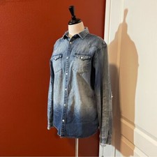 All Saints Men's Ikeoa Western Distressed Denim Button Down Long Sleeve Shirt