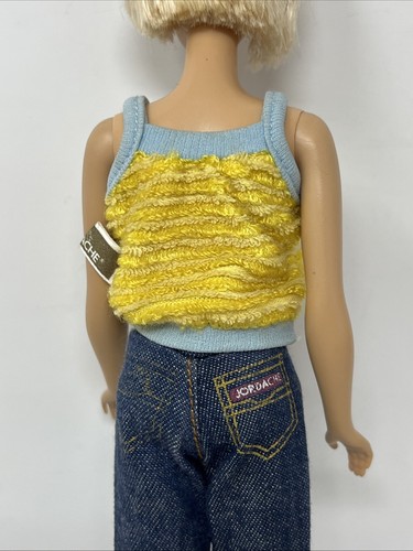 Vintage Barbie Clothes Clone Doll Outfit Jordache Denim Blue Jeans Yellow Top - Picture 11 of 12