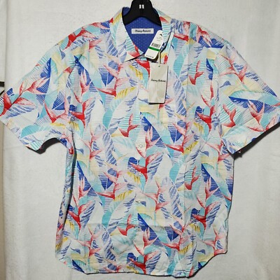 Tommy Bahama Men's Shirt Large Cotton Silk Short Sleeve Button Up Nueva Vida NWT