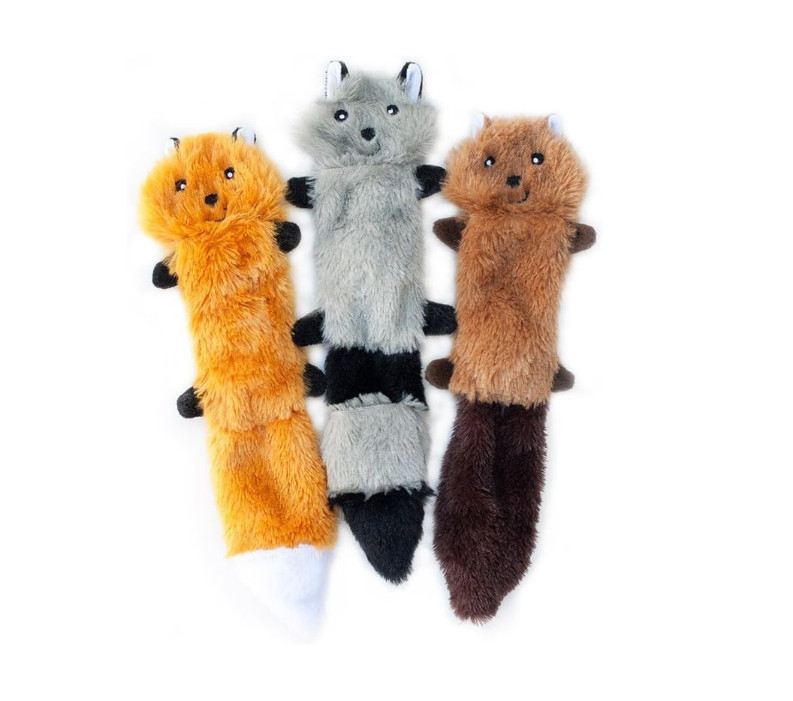 ZippyPaws Skinny Peltz Fox Raccoon Beaver Dog Toy Plush Sque